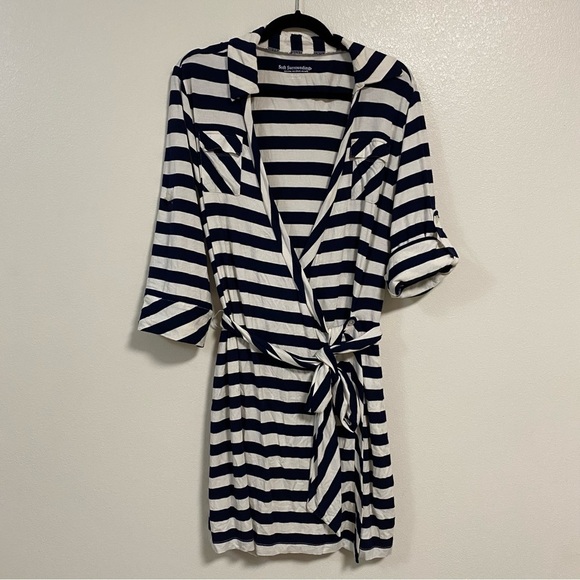 Soft Surroundings Dress Women’s Size XL Navy White Stripes Jersey Wrap Dress - Picture 1 of 12